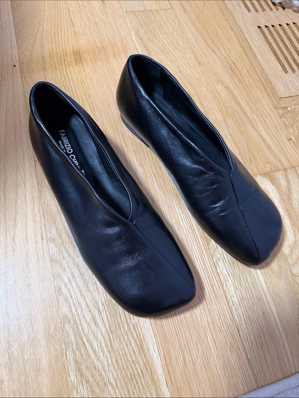 Fabrizio Chino Black Leather Slip-On Women's Flats.Made in Italy. - Picture 2 of 8